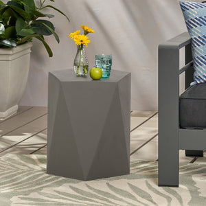 English Elm Christopher Knight Home® - APOLLO geometric concrete side table with gem-cut pentagon base, durable modern outdoor accent piece Light Gray 67525.00LGRY