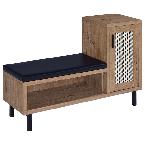 English Elm Stagg Oak Finish Entryway Bench with Cane Door Panel and Four Tier Shoe Storage B062P451791