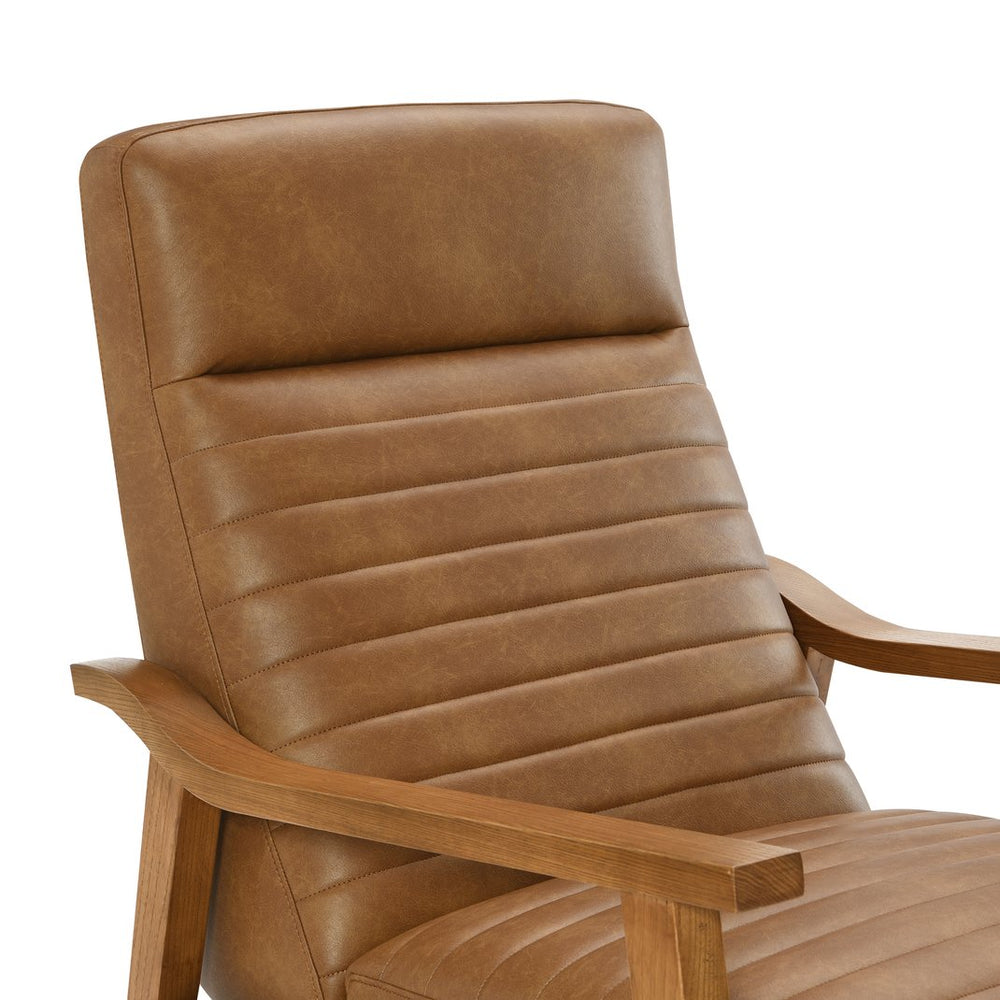 English Elm Asher Wood Arm Push Back Recliner - Cozy Saddle Brown Faux Leather For Stylish Living Room Comfort B050P322581