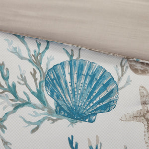 English Elm 7 Piece Cotton Sateen Comforter Set In Aqua – Coastal Bedding With Decorative Pillows & Shams B03597267