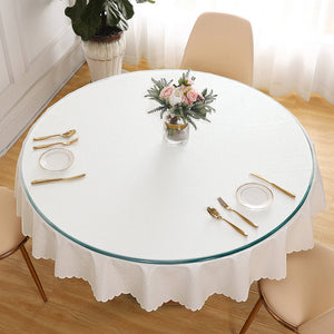English Elm Size:59.84 Inch Round Tempered Glass Tabletop Clear Polished Surface for Dining Rooms W1151P373004