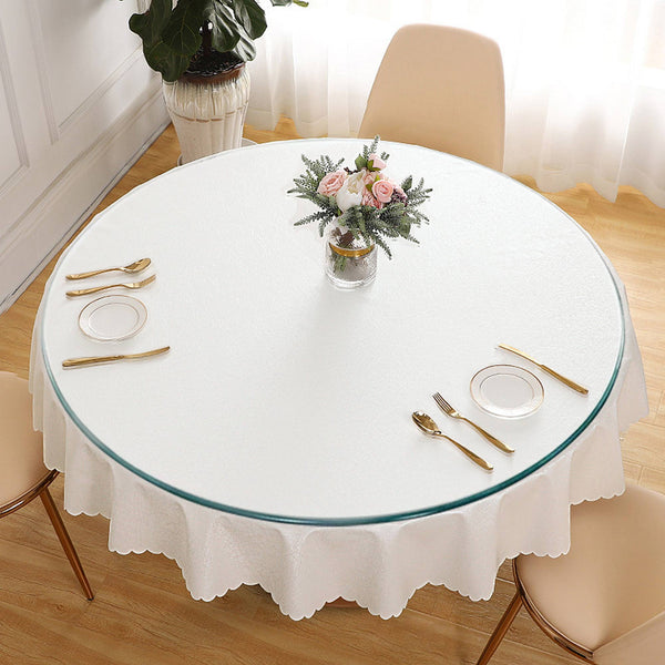 English Elm Size:59.84 Inch Round Tempered Glass Tabletop Clear Polished Surface for Dining Rooms W1151P373004