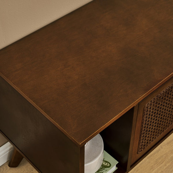 English Elm 67.9 Inch Mid Century Modern Rattan Tv Stand For 75" Tvs, Stylish Media Console With Solid Wood Feet W1801P303390