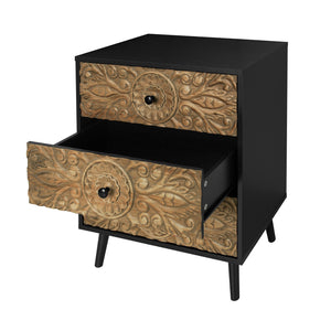 English Elm 3 Drawer Solid Wood Cabinet Hand Carved Relief Fronts Pine Feet Bedroom Storage W688138033