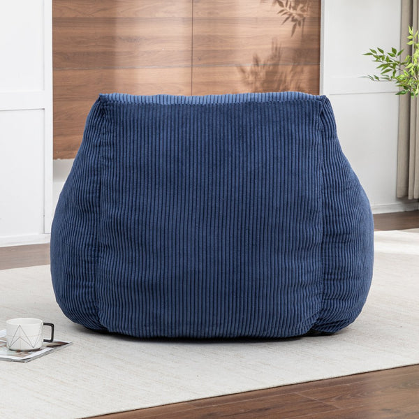 English Elm Giant Corduroy Bean Bag Sofa with Armrests Foam Filled Cozy Adult Lounge Chair Dark Blue W2200P442801