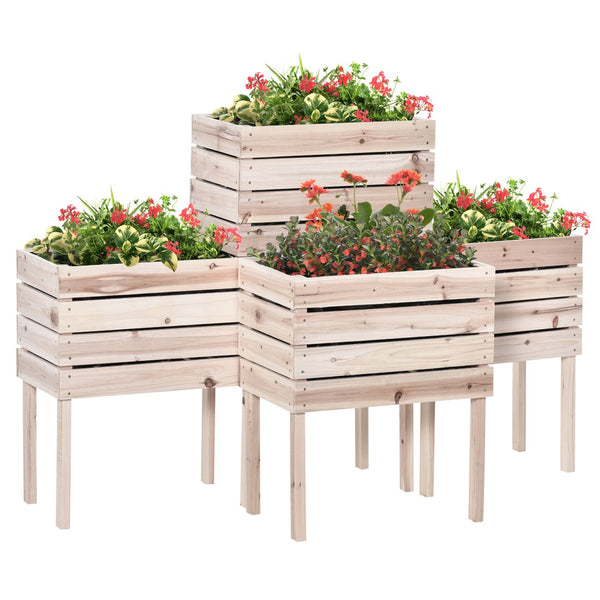 English Elm Outsunny 4Pcs Versatile Raised Garden Bed Kit – Natural Wood Planter Boxes For Stylish Planting W2225P200865-GIGA