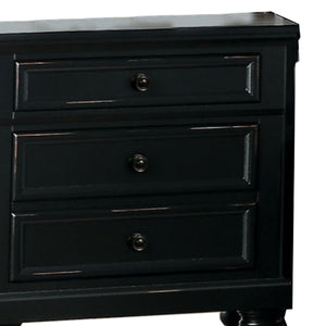 English Elm Transitional Black Wood Nightstand with Bun Legs and Three Drawer Hidden Storage B056P417105