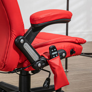 English Elm Homcom High Back Vibration Massage Office Chair With 6 Vibration Points, Heated Reclining Pu Leather Computer Chair With Armrest and Remote, Red