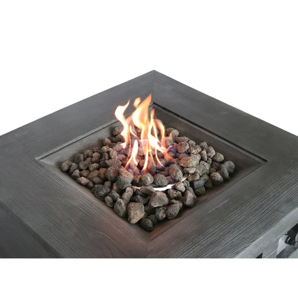 English Elm Fibre Concrete Outdoor Fire Pit Table with Wood Grain Texture and Tank Storage B120P204209