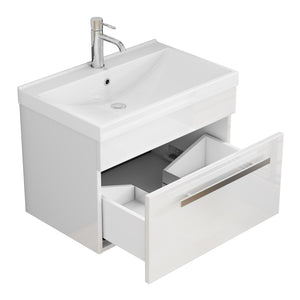 English Elm 24-Inch Bathroom Vanity With Sink Combo - Modern Wall-Mount Design, Soft-Close Drawer & Glossy Finish W3151S00059