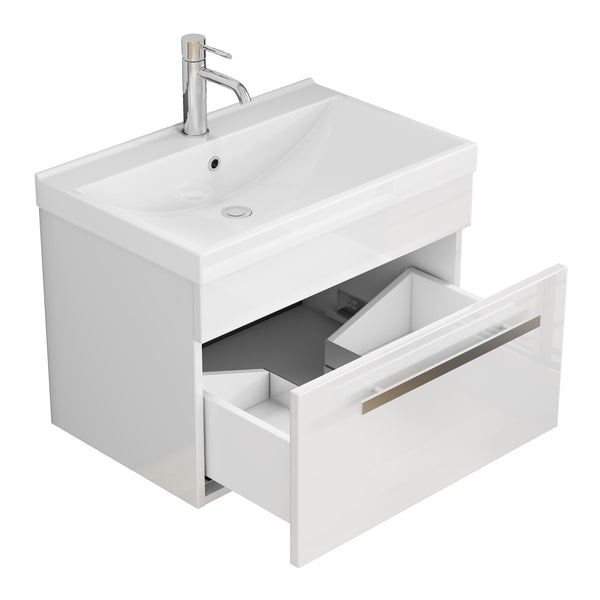 English Elm 24-Inch Bathroom Vanity With Sink Combo - Modern Wall-Mount Design, Soft-Close Drawer & Glossy Finish W3151S00059