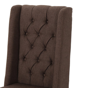 English Elm Dining Chair Set of Two Wingback Button Tufted High Back Birch Leg Upholstered Dark Brown 61539.00DBRN