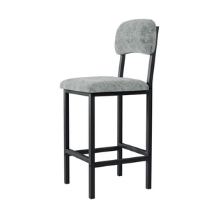 English Elm Modern Bar Table Set for 2 with Marble-Style MDF Top, Sturdy Steel Frame, Cushioned PU Chairs, Grey/Black Finish W578P150070