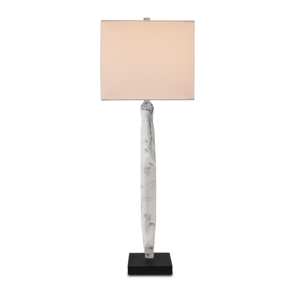 Devant Contemporary Table Lamp - White Composite with Black Swirls on Stylish Black Base, 34.75" Tall