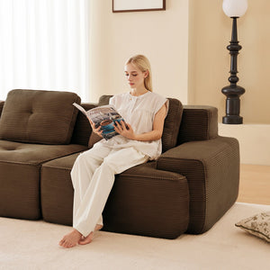 English Elm 117" Modern L-Shaped Modular Sectional Sofa - Versatile Corduroy Couch With Movable Ottoman & Tufting W714S01504