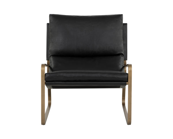 Sunpan Zancor Lounge Chair - Luxurious Leather Comfort with Unique Handcrafted Design for Stylish Relaxation Antique Brass / Charcoal Black Leather
