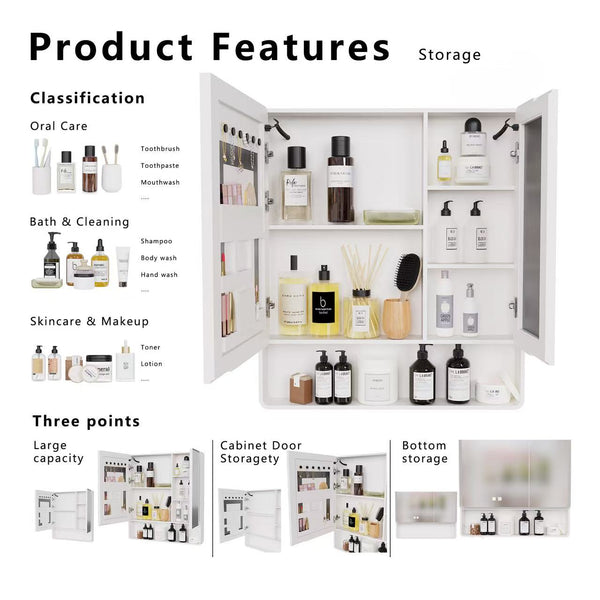 English Elm Led Bathroom Medicine Cabinet with Anti Fog Mirror Aluminum Double Door Wall Mount W3083P451439