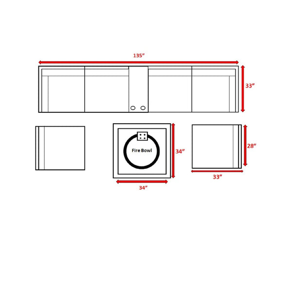 English Elm Pre-Assembled 8-Piece 6-Person Patio Set With Fire Pit, Plush Cushions & Durable Hdpe Wicker Finish B120S00257-GIGA