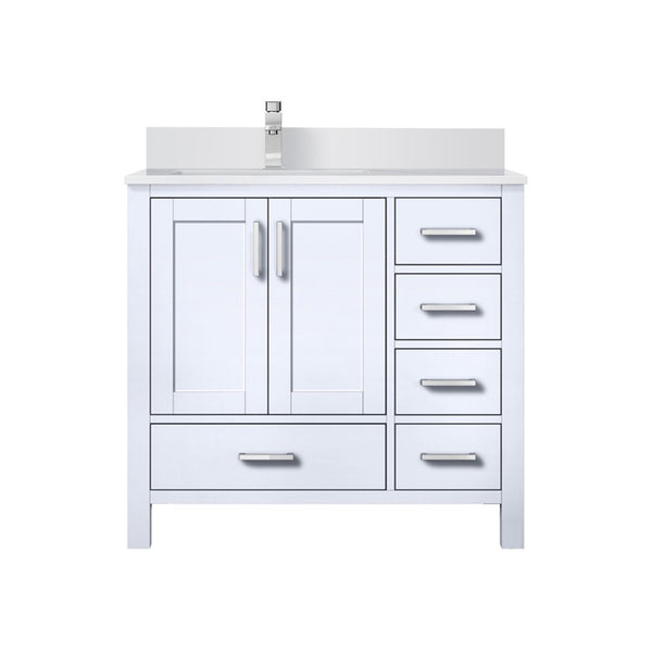 English Elm White Bath Vanity With Cultured Marble Top, Soft-Close Storage, And Chrome Faucet - 36 In. Wide B2731P259023-GIGA