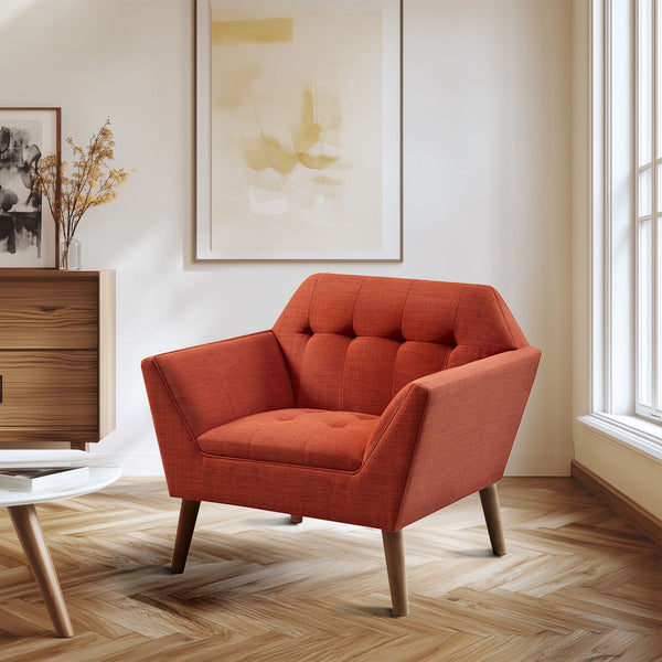 JLA Home INK+IVY - Wide Sculptural Mid-Century Lounge Chair with Hand-Tufted Detail, Durable Woven Upholstery, Solid Wood Legs Spice II100-0468