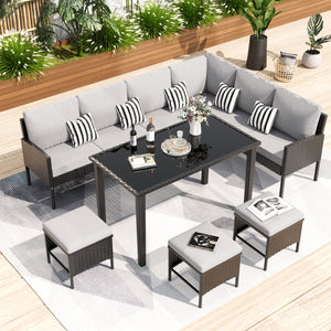 English Elm Small Patio Pe Rattan 7 Piece Outdoor Set with Tempered Glass Table and Cushioned Seating W2071P365907