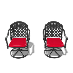 English Elm Cast Aluminum Patio Swivel Chair Set Of 2 With Black Frame & Vibrant Red Cushions For Outdoors W1710S00411