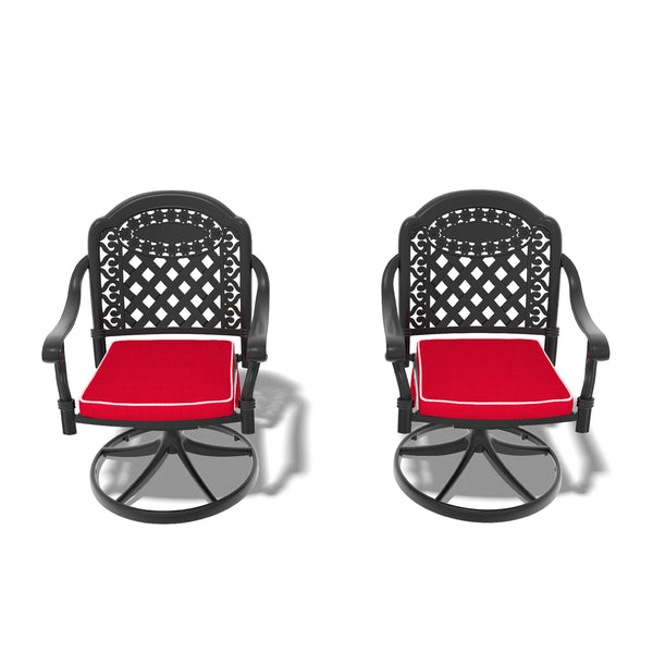 English Elm Cast Aluminum Patio Swivel Chair Set Of 2 With Black Frame & Vibrant Red Cushions For Outdoors W1710S00411