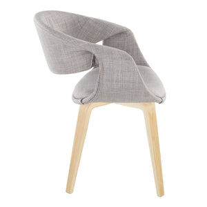 English Elm Upholstered Dining Chair Set of Two with Bentwood Legs and Grey Fabric Seat B202S02074