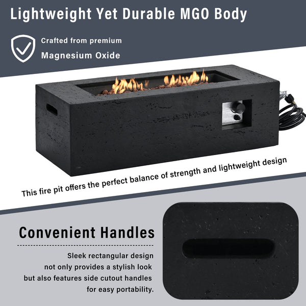 English Elm U_style Rectangular Mgo Propane Fire Pit Set with Tank Cover Table for Patios WY000500AAB