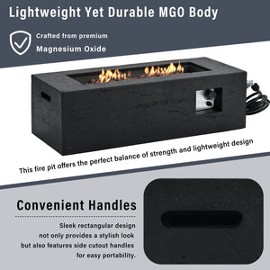 English Elm U_style Rectangular Outdoor Propane Fire Pit Mgo Set with Tank Cover Table Black,Light Gray WY000498AAB