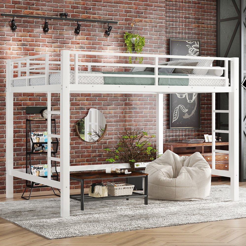 English Elm Twin Xl Solid Pine Loft Bed with Built-in Led Lighting and Storage Shelves W1580S00570