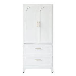 English Elm 71" Tall Metal Wardrobe Cabinet with 2 Drawers, Adjustable Shelf & Hanging Rod — Space-Saving White Closet Organizer W3387P351602