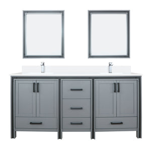 English Elm Dark Grey Double Vanity 72" x 22" with White Quartz Top, Chrome Faucets, 30" Mirrors, Scratch-Resist Finish B2731S01130