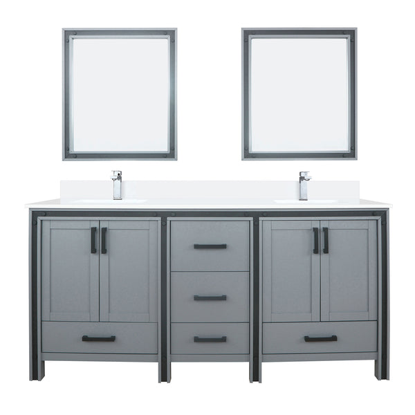 English Elm Dark Grey Double Vanity 72" x 22" with White Quartz Top, Chrome Faucets, 30" Mirrors, Scratch-Resist Finish B2731S01130