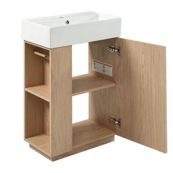 English Elm [video]21.6" Freestanding Bathroom Vanity Ceramic Sink Wavy Door Mdf Cabinet Small Bath Wood N729P285503N