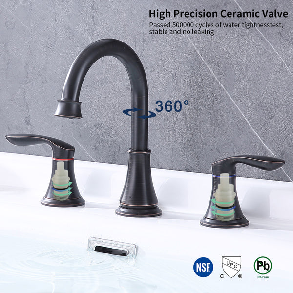 English Elm 2-Handle Widespread Bathroom Sink Faucet In Oil-Rubbed Bronze With 360° Swivel Spout & Drain Assembly T3177P277548