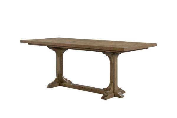 English Elm Counter Elm Veneer Table with Turned Legs and Drawer, Warm Finish, Open Shelf & Metal Rail Almond 88 L x 48.75 W x 9.5 H B2699S00092