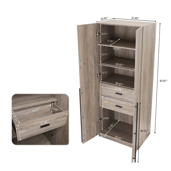 English Elm Lee 32" Rustic Gray Wardrobe Closet – Stylish Space-Saving Design With Soft-Close Doors & Easy Assembly B365S00128