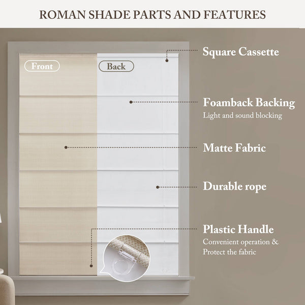 English Elm 1Pc Cordless Roman Blind - 34X64" Elegant Galen Matte Fabric For Light Control & Privacy B035P341198