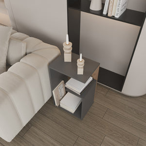 English Elm Side Table Sallis – Modern Gray & Macadamia Accent Table With Open Shelf For Living Spaces B092P309183-GIGA