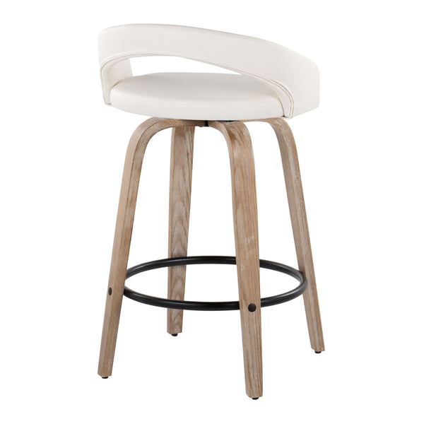 English Elm Fixed-height Swivel Counterstools Whitewashed Wood Faux Leather Kitchen Seating Pair B202S01831
