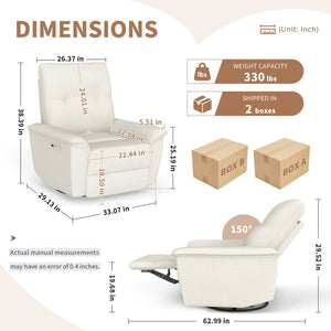 English Elm 270° Swivel Power Recliner Velvet Glider Rocker with Usb Ports for Living Room Beige W1028S00058