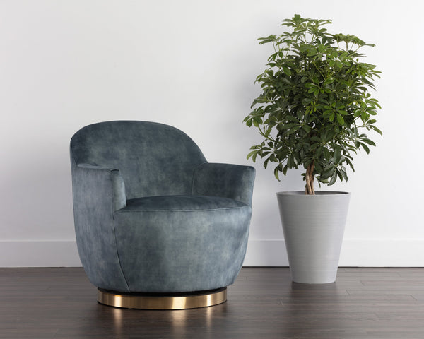 Sunpan Casey Swivel Lounge Chair - Elegant Modern Barrelback Design with Gold Stainless Steel Base Nono Petrol