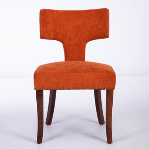 English Elm Mid Mid Century Modern Dining Chair with Curved Back, Copper Nail Trim, High-Density Foam & Walnut Legs Orange W1143P186368