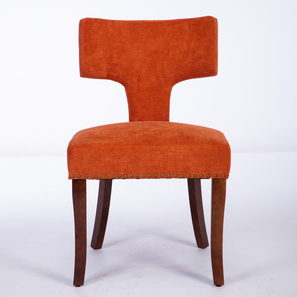 English Elm Mid Mid Century Modern Dining Chair with Curved Back, Copper Nail Trim, High-Density Foam & Walnut Legs Orange W1143P186368