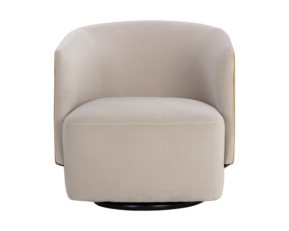 Sunpan Sarina Swivel Lounge Chair - Modern Meg Taupe & Gold, Stylish Iron Design for Home Comfort & Elegance