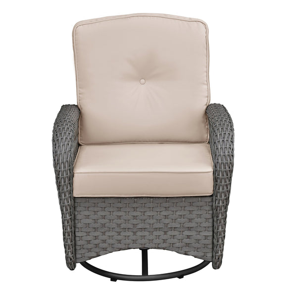 English Elm 3 Piece Outdoor Wicker Bistro Set with Swivel Rockers and Tempered Glass Table W1889P494796