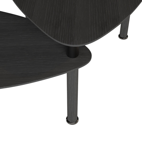 English Elm 360 Rotatable Sintered Stone Top Coffee Table with Sliding Function, Modern Marble-Look Surface & Wood Legs Black W2899P372756