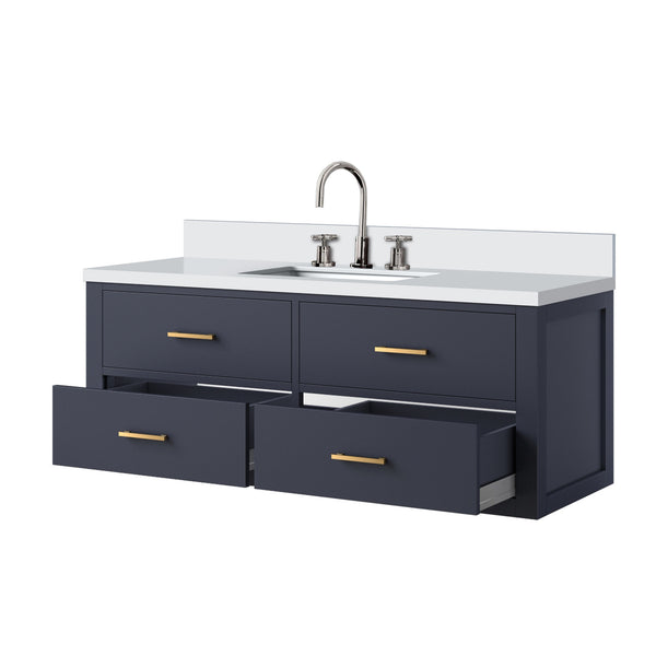 English Elm Blue Single Sink Bath Vanity Set - 48" Stylish Wood Cabinet With Cultured Marble Top & Faucet Included B2731P258008