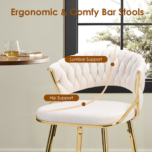 English Elm Counter Height Stools Set of 2 Mid-century Metal Legs Ergonomic Kitchen Island Seating Beige T3623P430873